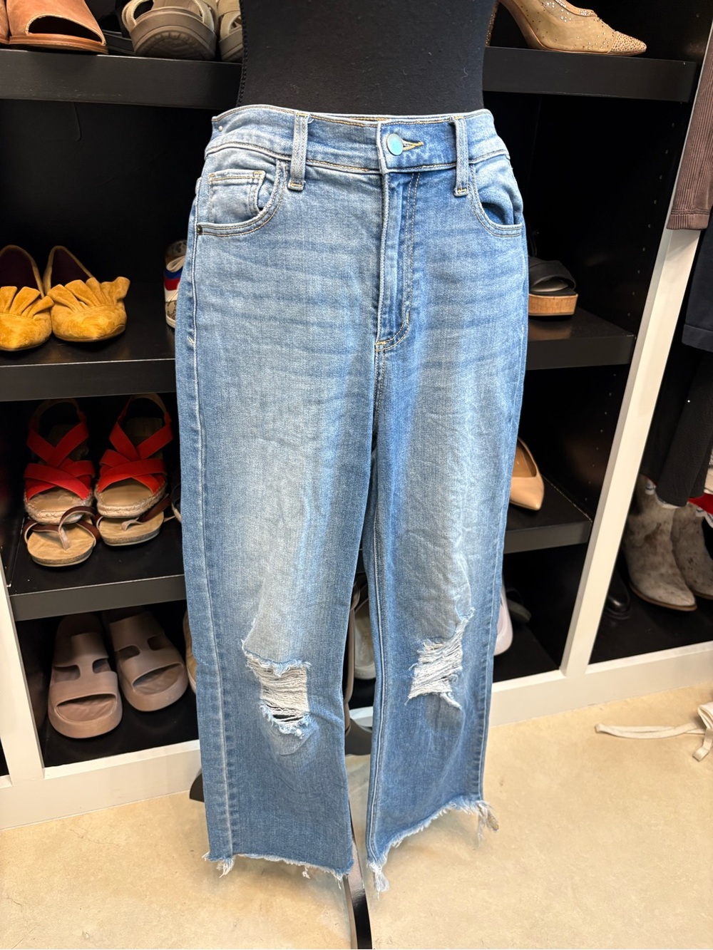 Altar'd State Light Blue Distressed Cropped Jeans - Picture 3 of 12